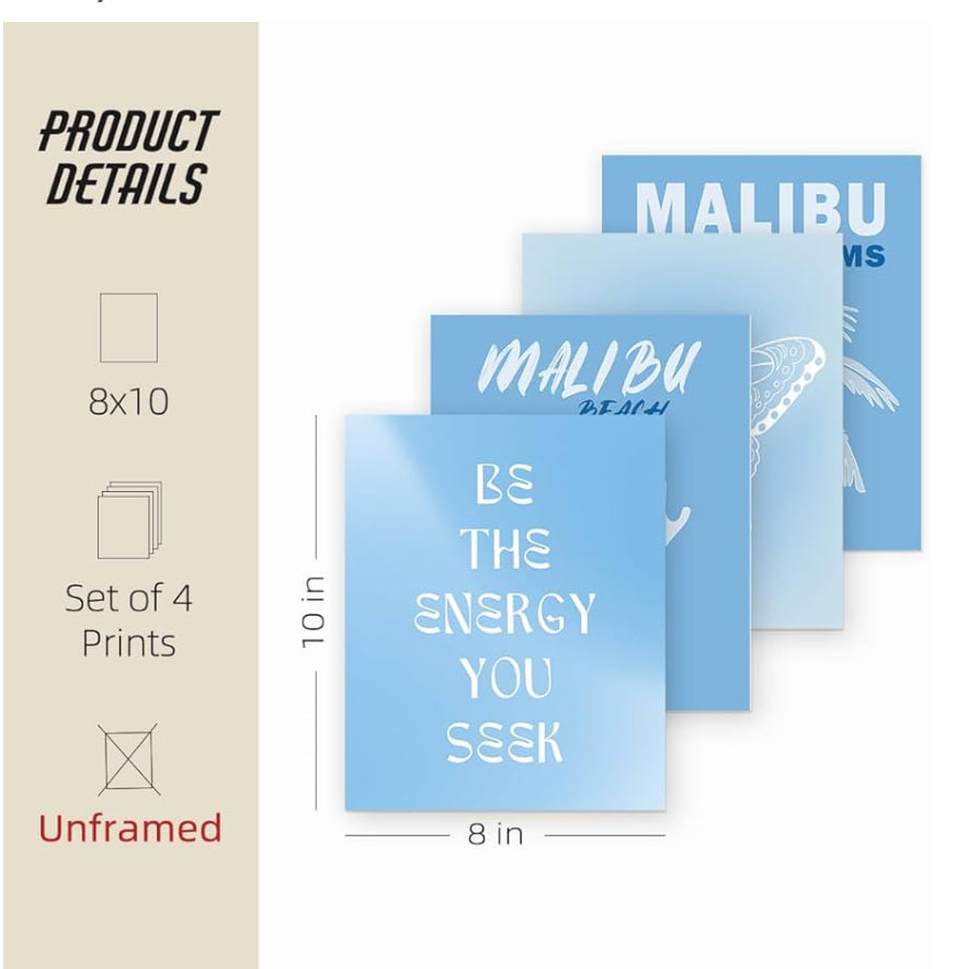 Coastal Blue Decor Set of 4, Coastal Aesthetic, Decor, 8x10 (Unframed)