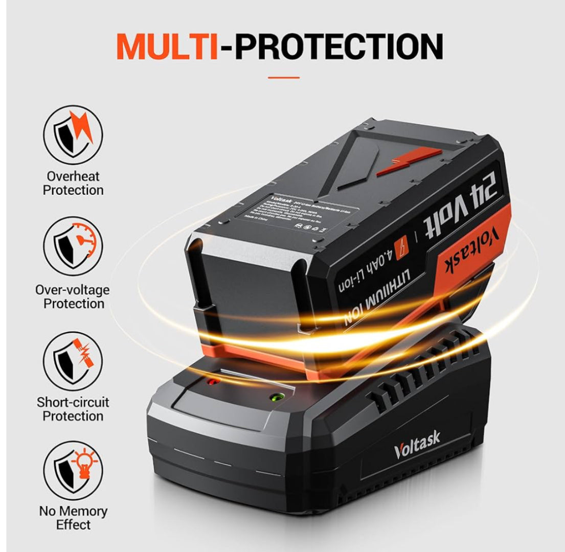VOLTASK 24V 4.0-Ah Lithium iON Battery for All 24V Cordless Snow Shovels