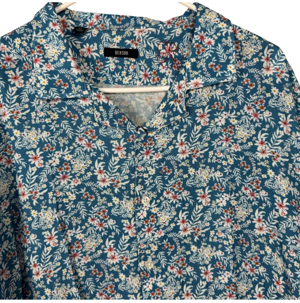 Benson Apparel Aqua Floral Button Down (X-Large)