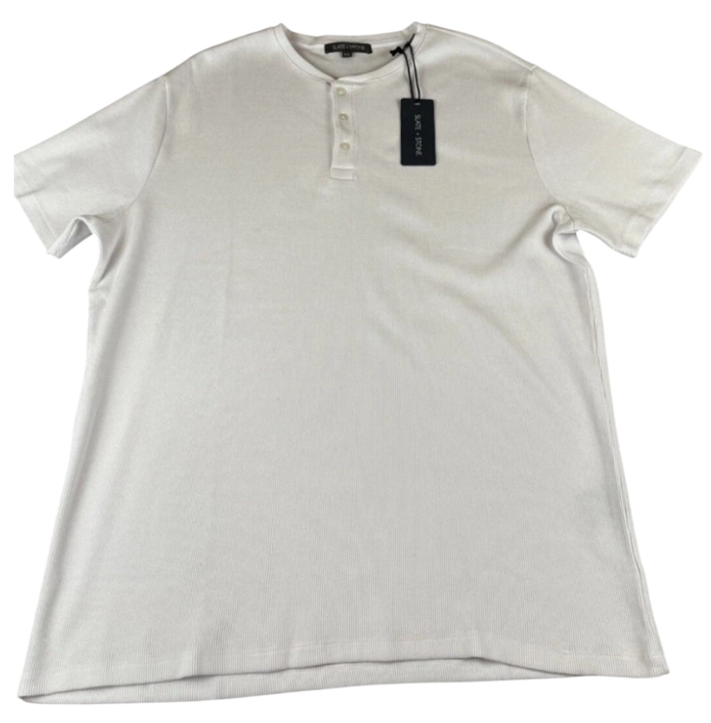 Slate & Stone knit waffle henley in white (XX-Large)