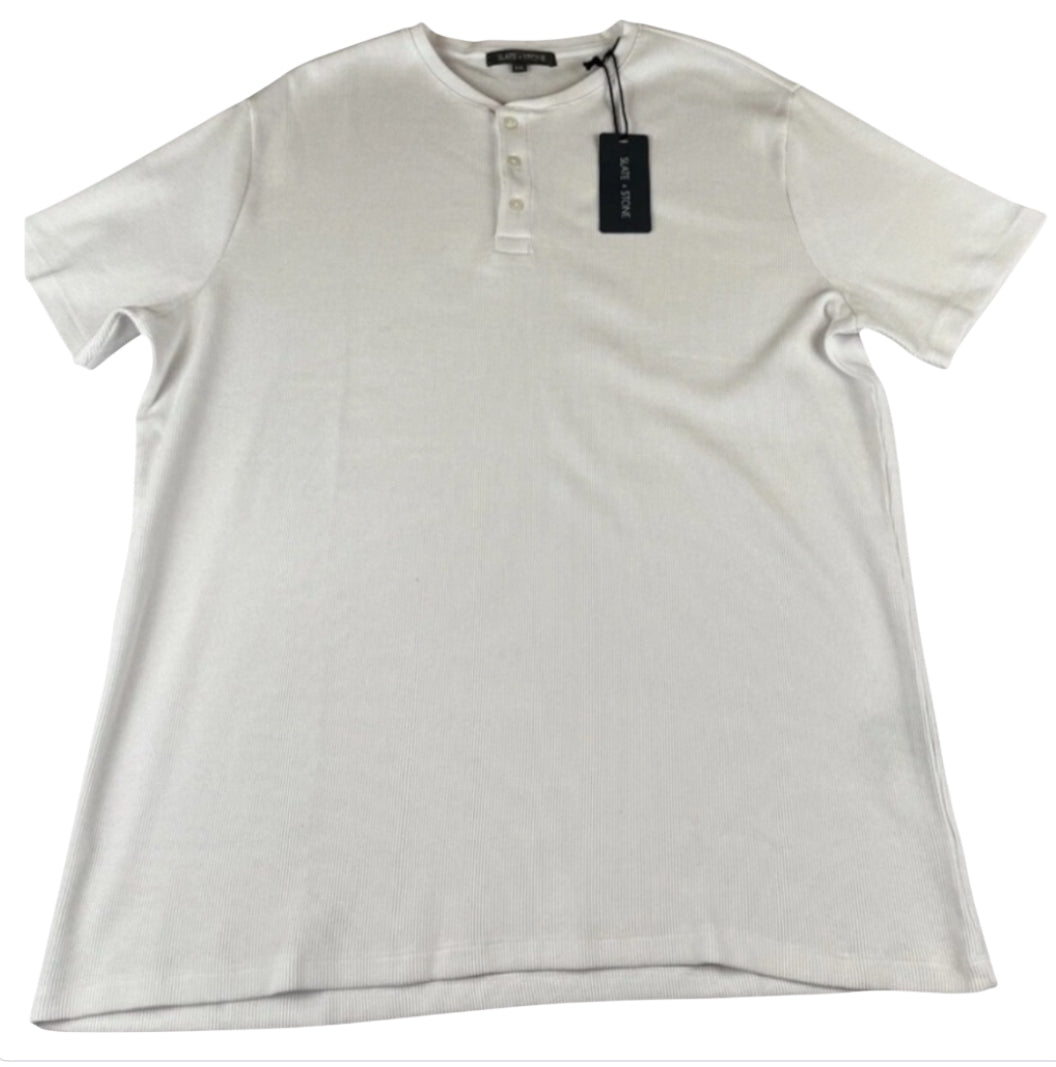 Slate & Stone knit waffle henley in white (XX-Large)