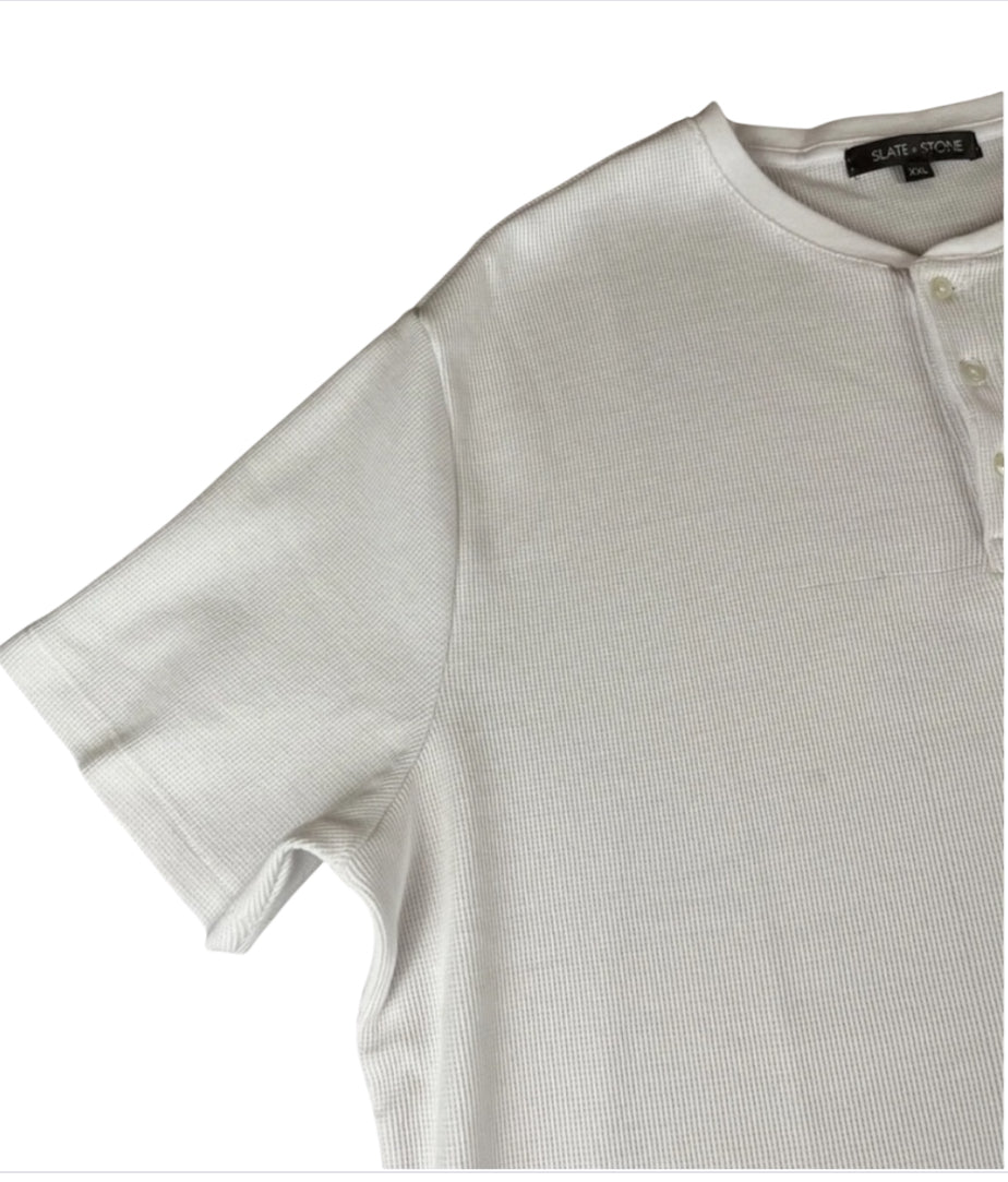 Slate & Stone knit waffle henley in white (XX-Large)
