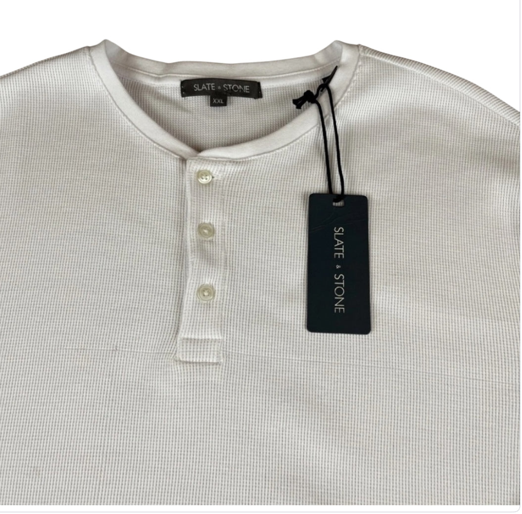 Slate & Stone knit waffle henley in white (XX-Large)
