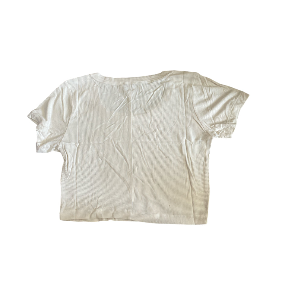 Zenana Sand Beige Ribbed Seamless Short Sleeve Crop Top.(Large)
