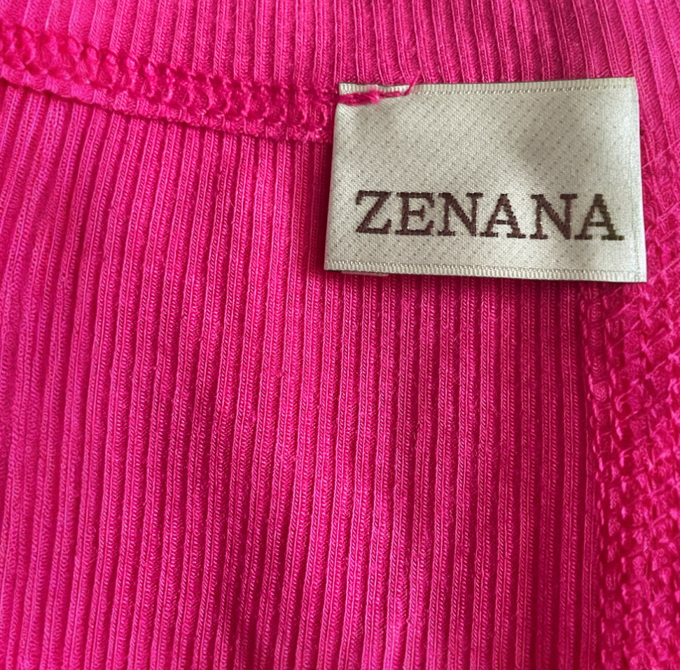 Zenana Hot Pink Ribbed Seamless Short Sleeve Crop Top (Small)