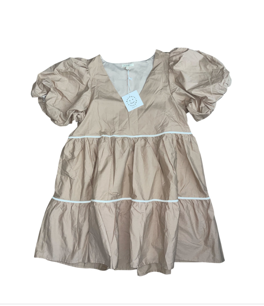 Baevely Sweet On You Taupe Mini Dress with Piping (Large)