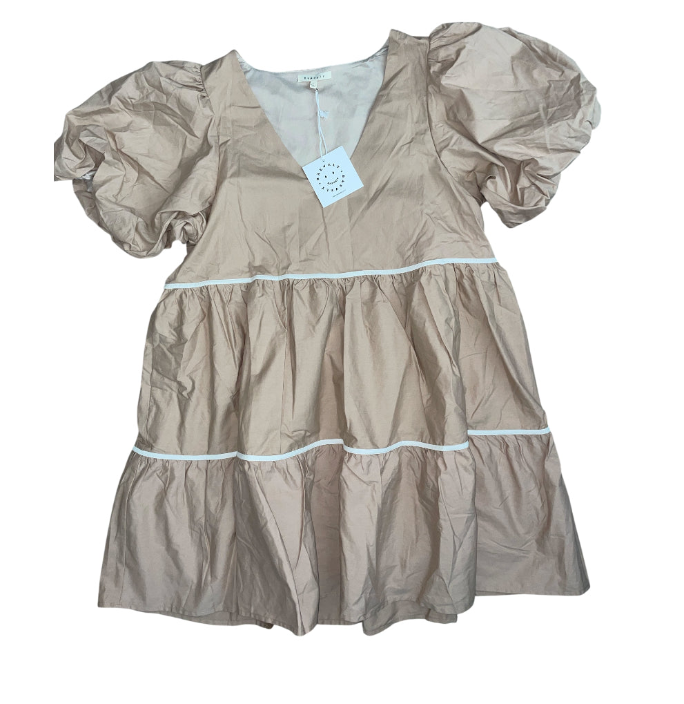 Baevely Sweet On You Taupe Mini Dress with Piping (Large)