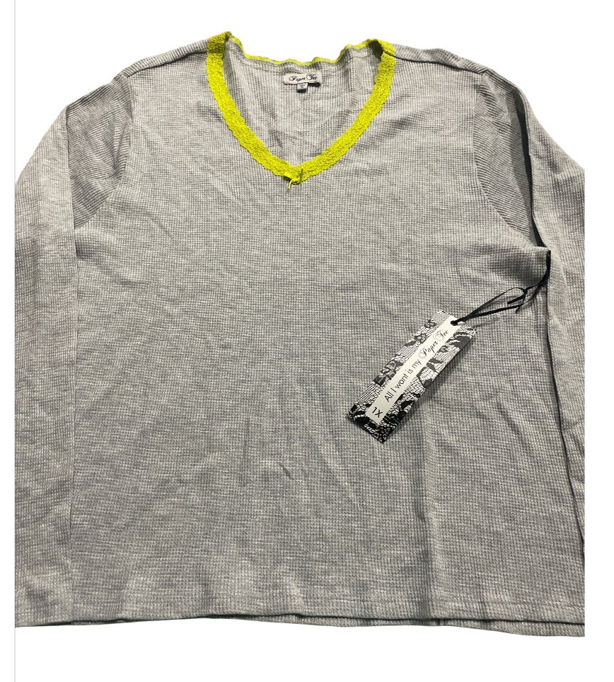 Paper Tee Gray Lace Trimmed Tee (1x)