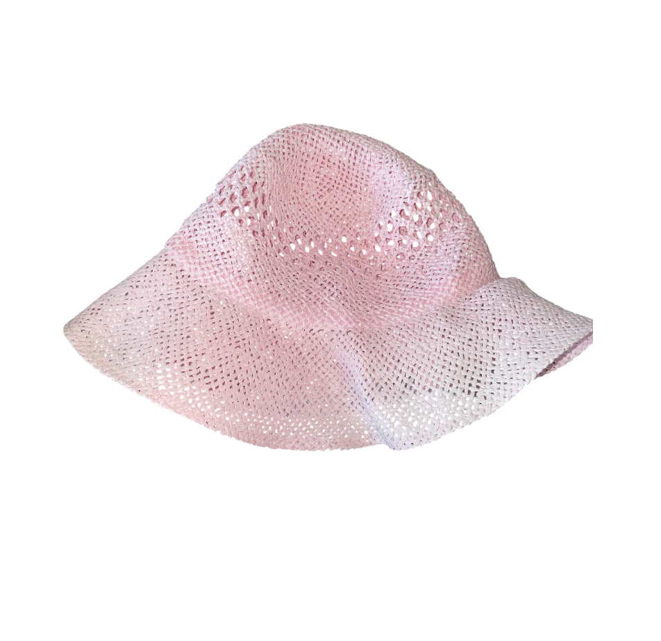 Janie and Jack pink crocheted straw sun hat (4/5)