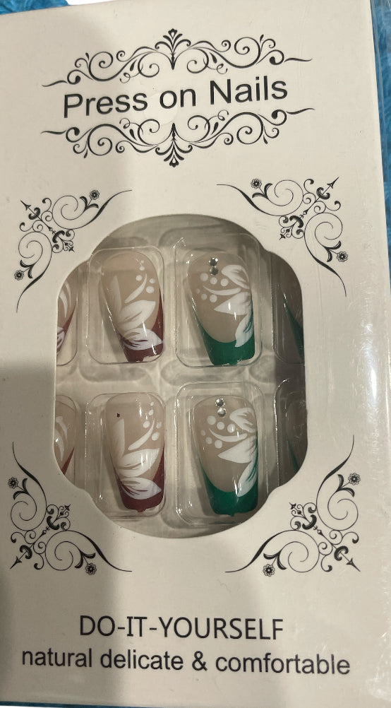Floral Design French Tip Press On Nails
