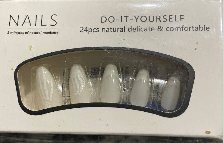 White Almond Shaped Press on Nails Skeleton