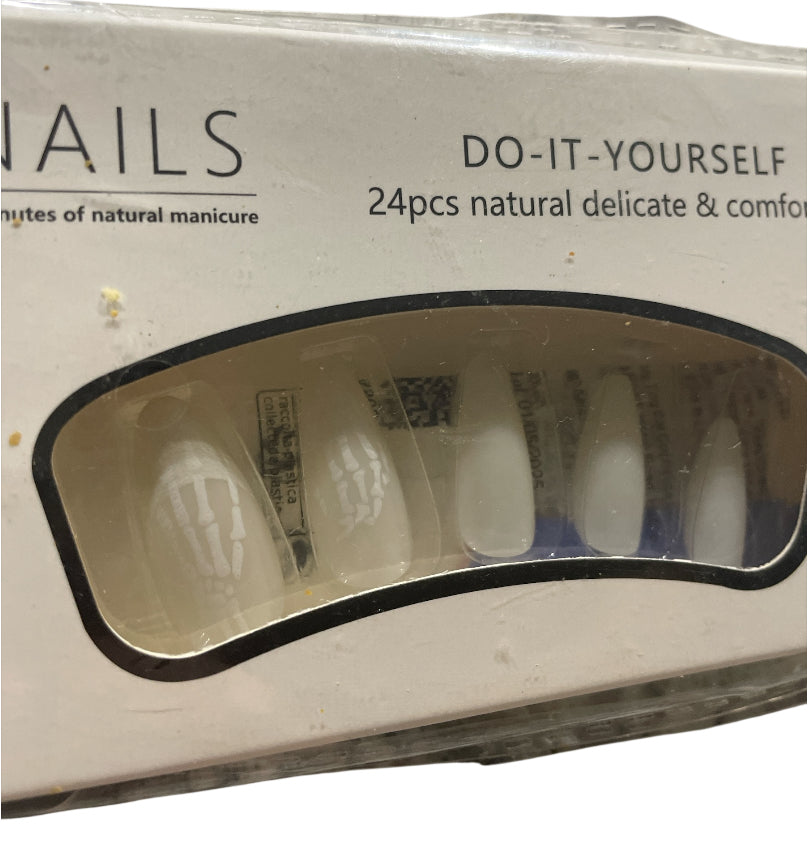 White Almond Shaped Press on Nails Skeleton