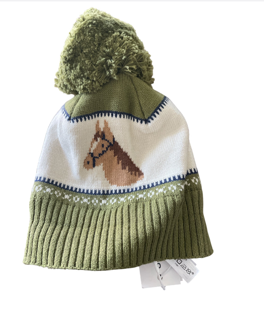 Janie and Jack Baby Horse Pom Beanie in green.(0-3 months)