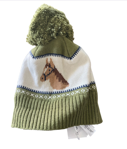 Janie and Jack Baby Horse Pom Beanie in green.(0-3 months)