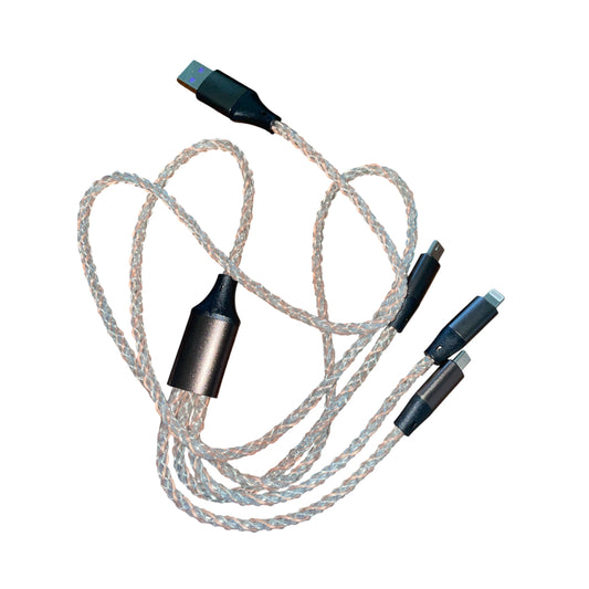 3-in-1 multi-connector charging and data cable featuring a luminous, glowing design.