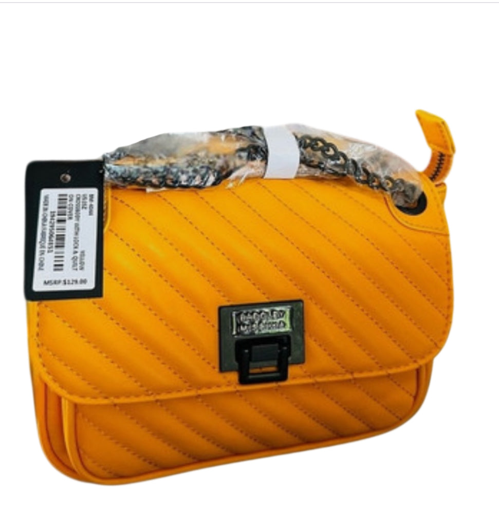 Badgley Mischka Quilted Yellow Crossbody With Lock