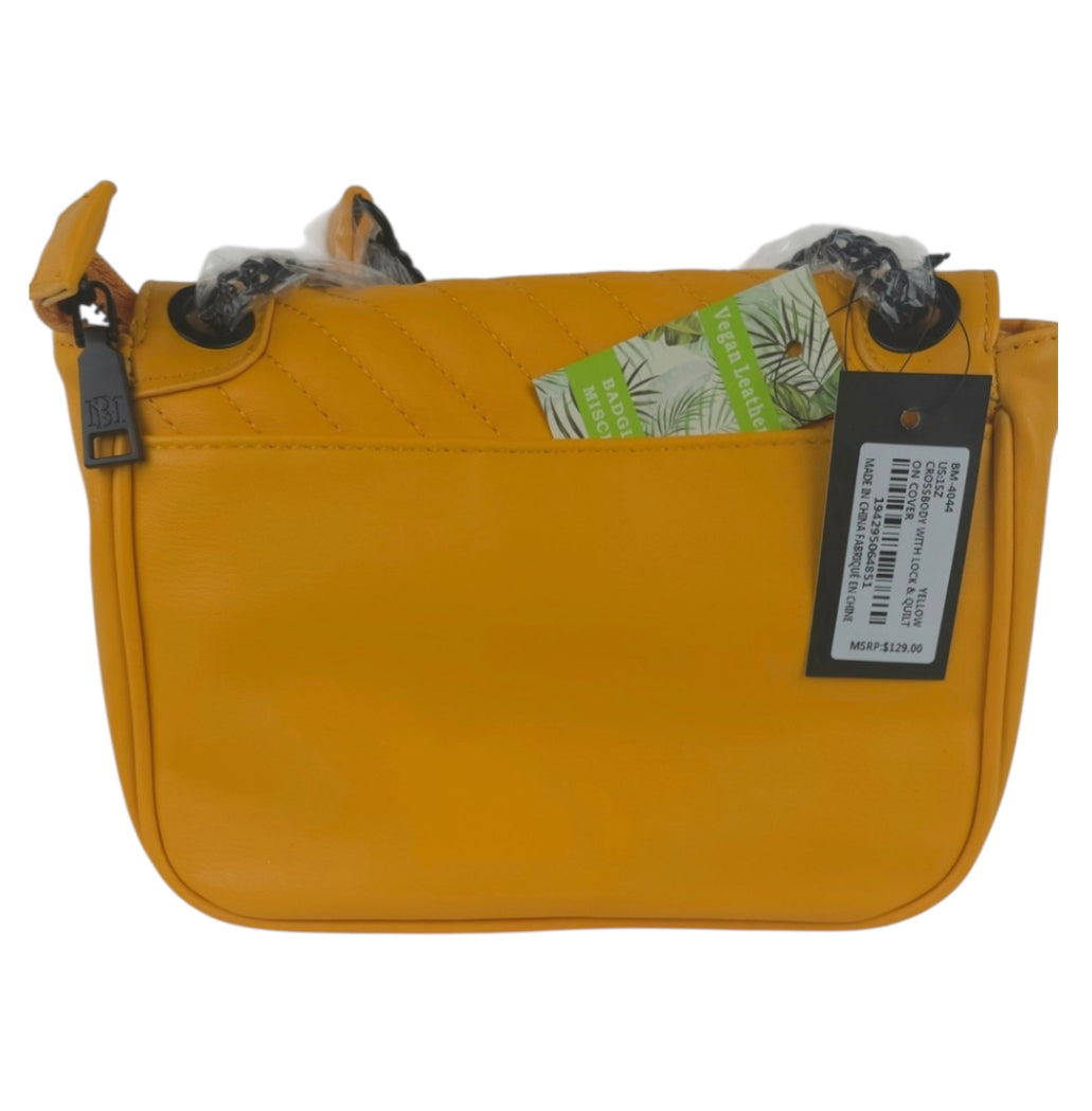 Badgley Mischka Quilted Yellow Crossbody With Lock