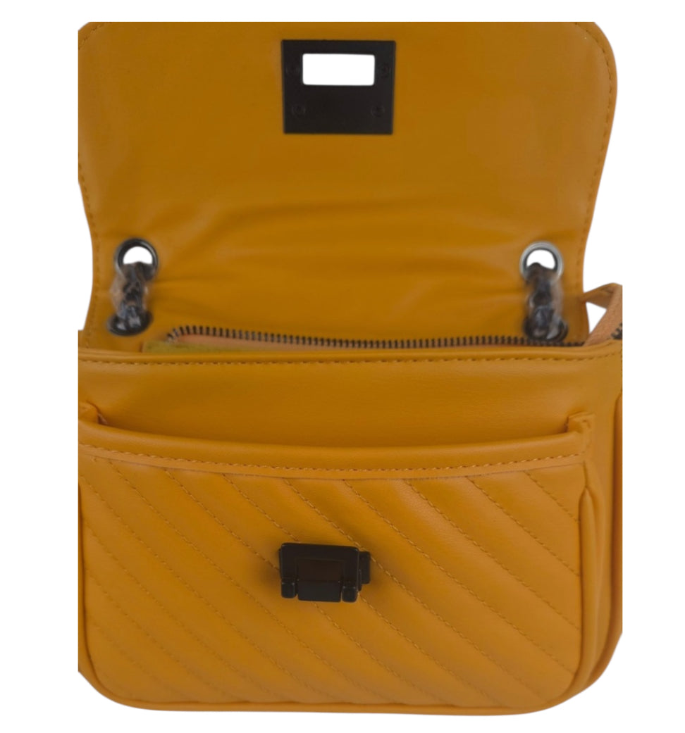 Badgley Mischka Quilted Yellow Crossbody With Lock