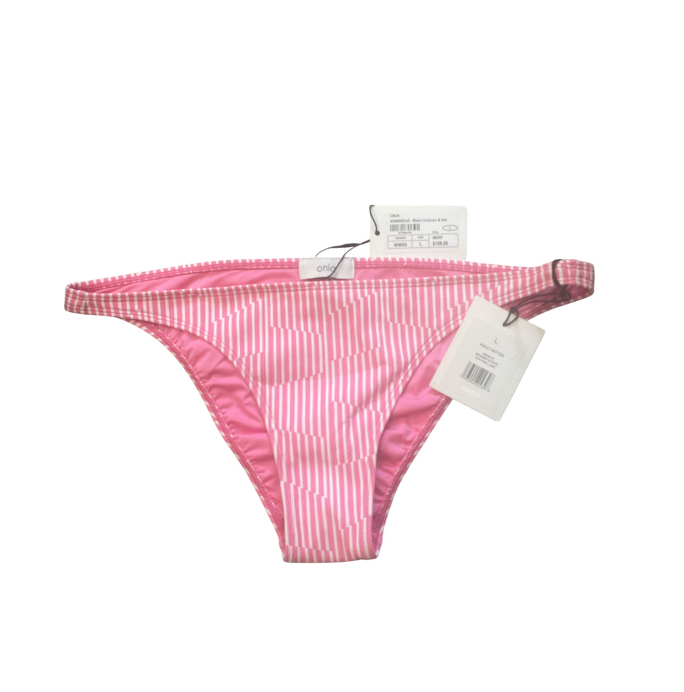 Onia Ashley Bikini Bottoms in a Pink Variegated Stripe Print (Large)