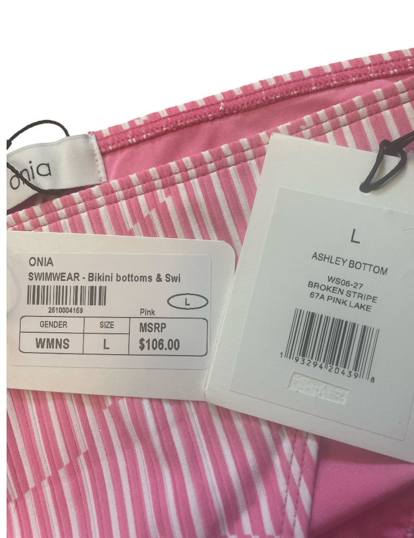 Onia Ashley Bikini Bottoms in a Pink Variegated Stripe Print (Large)