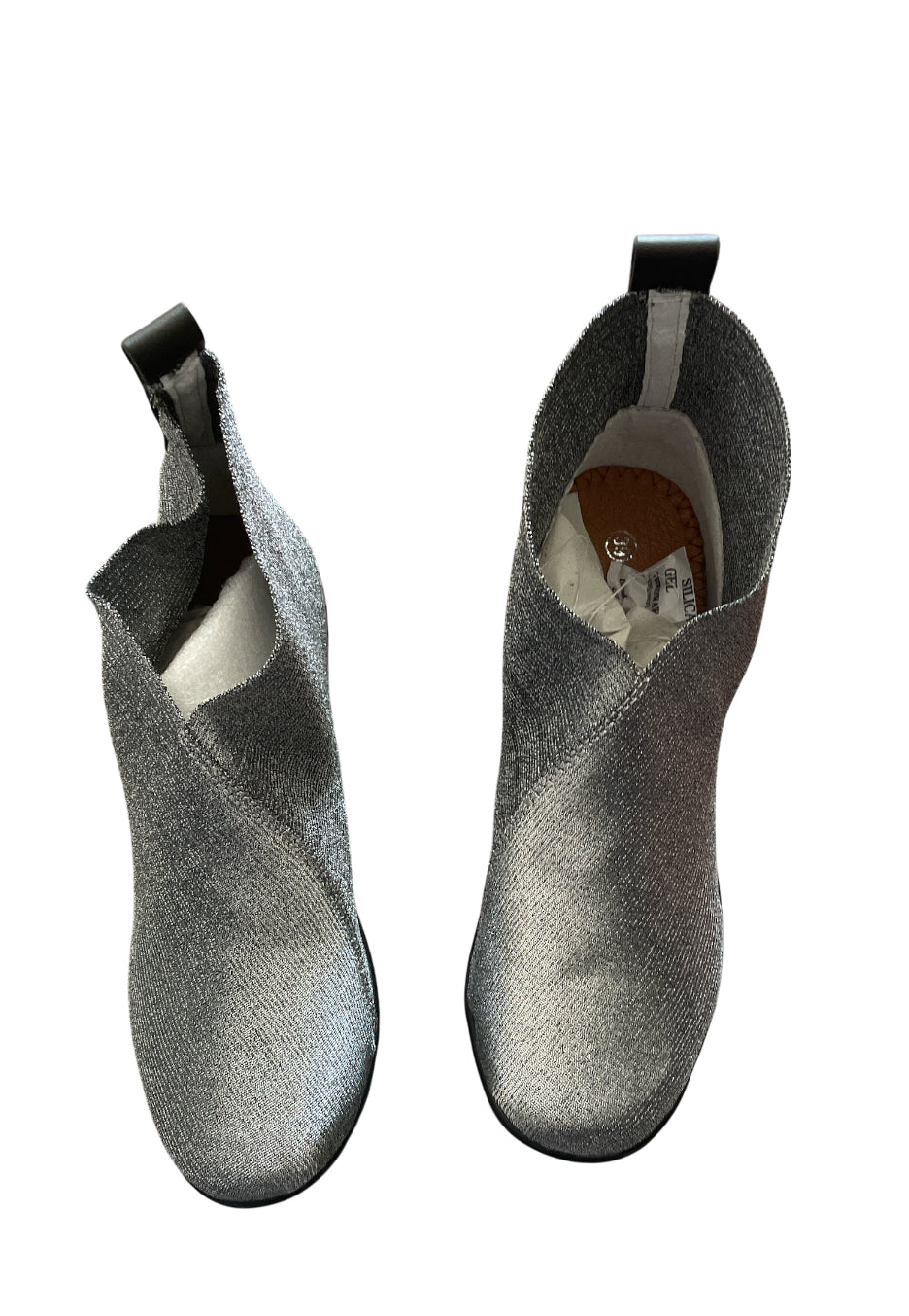 Bernie Mev Maile X Wedge Ankle Boots in Silver Metallic Woven Textile (8.5)