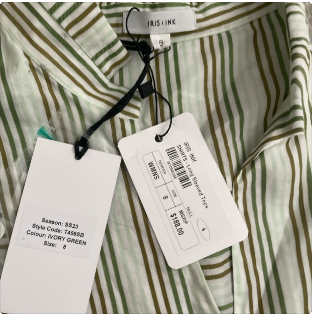 IRIS & INK Sierra Pleated Striped Cotton-Blend Blouse (8)
