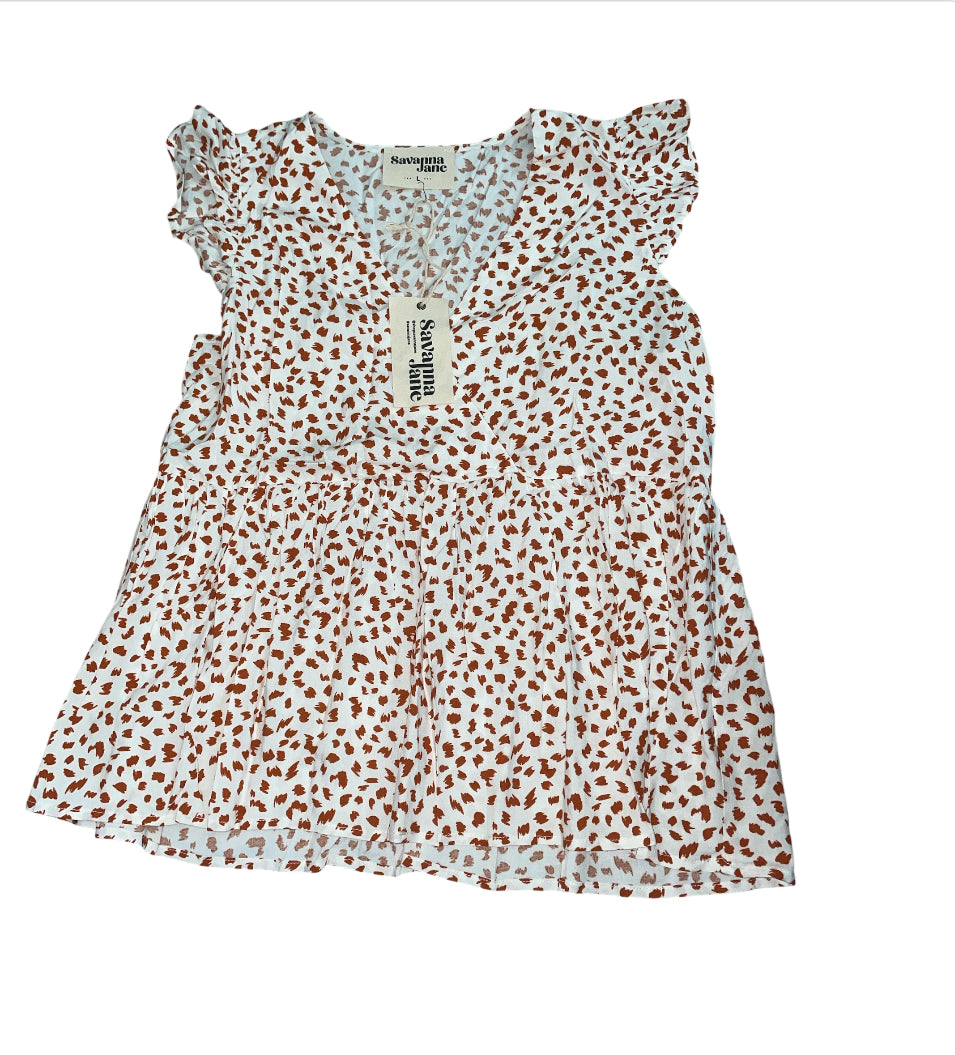 Savanna Jane Ruffle-Sleeve Animal-Style Print Top (Large)