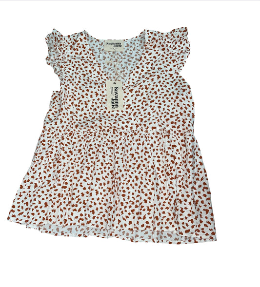 Savanna Jane Ruffle-Sleeve Animal-Style Print Top (Large)