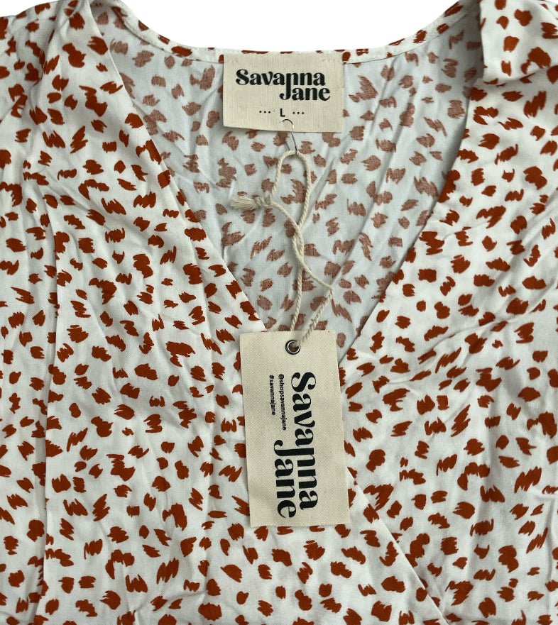 Savanna Jane Ruffle-Sleeve Animal-Style Print Top (Large)