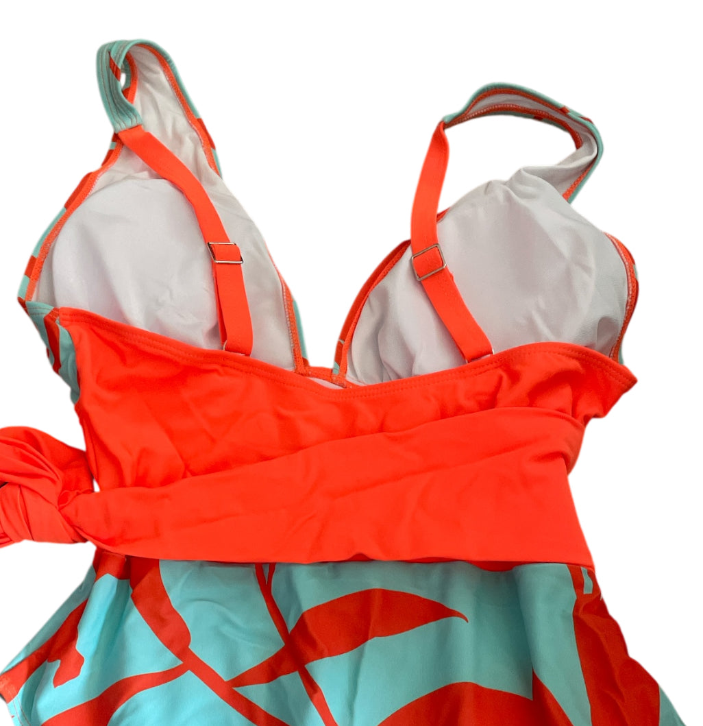 And The Why Tropical Floral Print in Coral/Orange and Turquoise Swimsuit (medium)