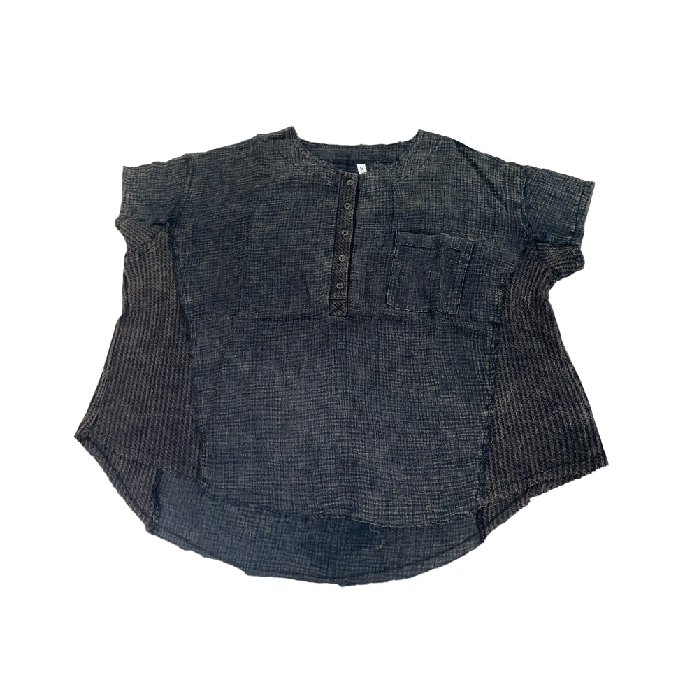 Zenana Washed Double Gauze 3/4 Button Henley Neck Shirt (Small/Medium)