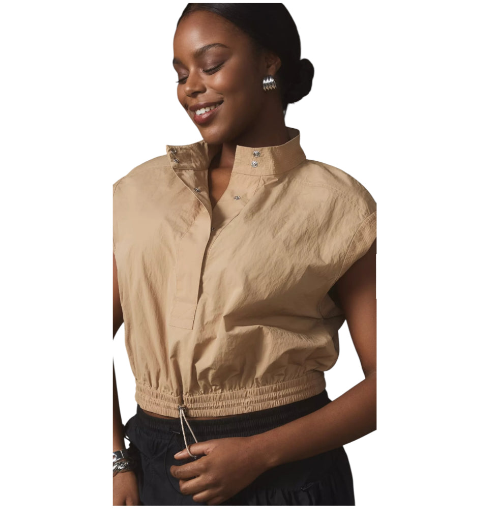 By Anthropologie Short-Sleeve Drawstring Popover Top (Large)