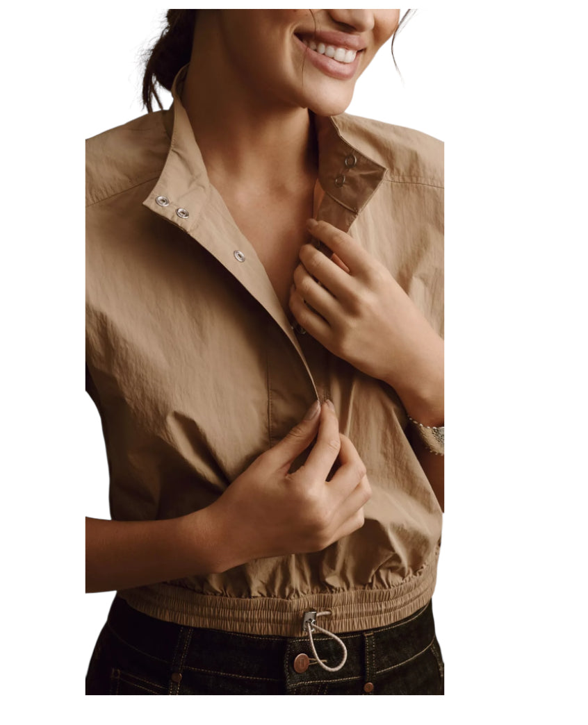 By Anthropologie Short-Sleeve Drawstring Popover Top (Large)