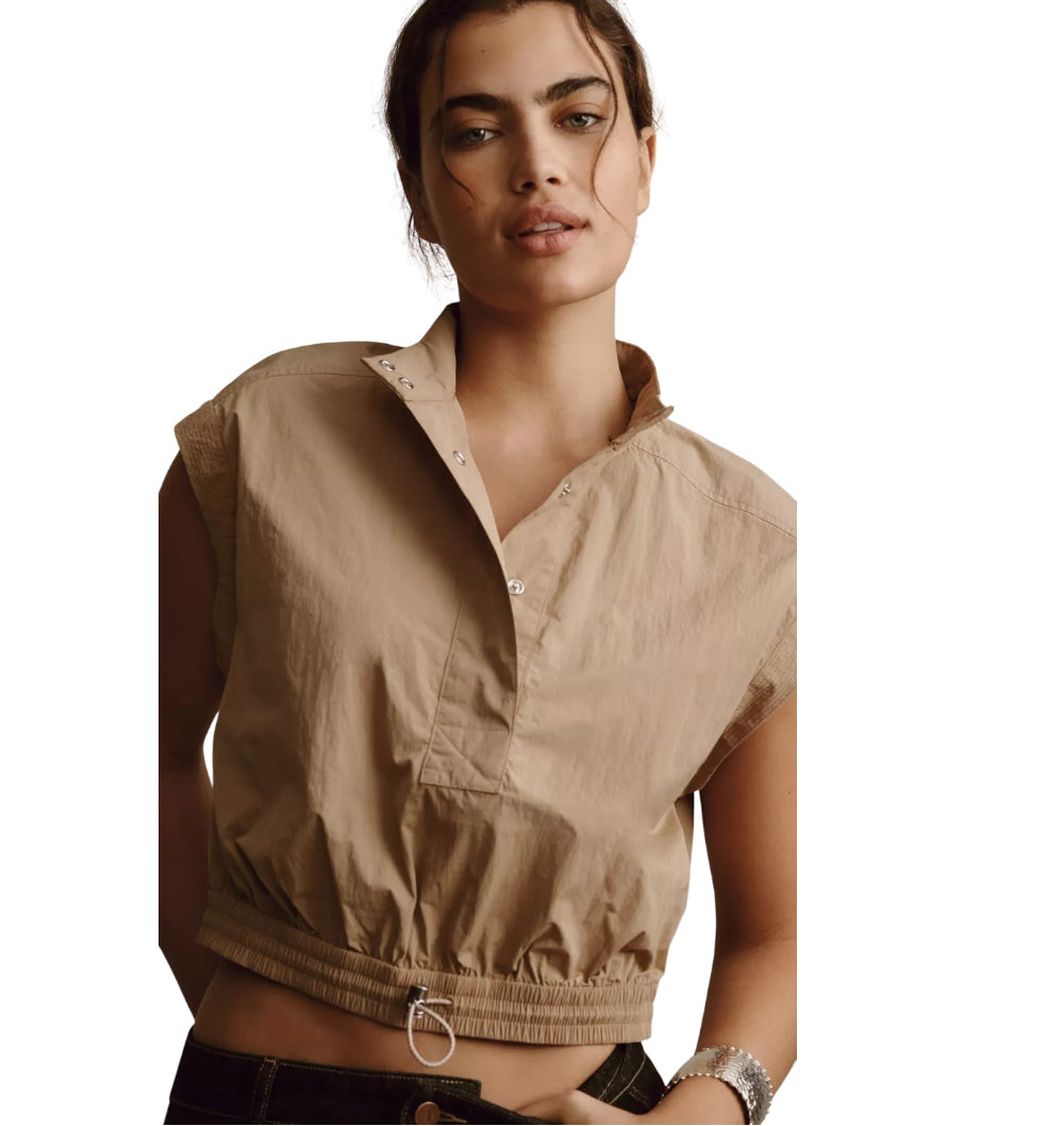 By Anthropologie Short-Sleeve Drawstring Popover Top (Large)