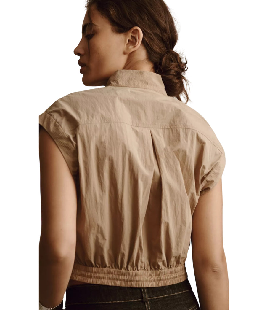 By Anthropologie Short-Sleeve Drawstring Popover Top (Large)