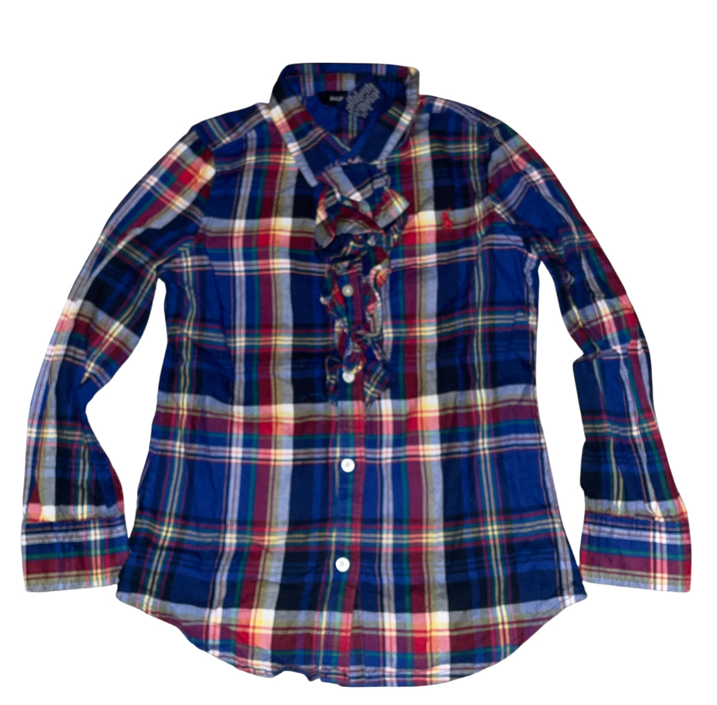 Ralph Lauren Girls Ruffled Plaid Shirt (6)