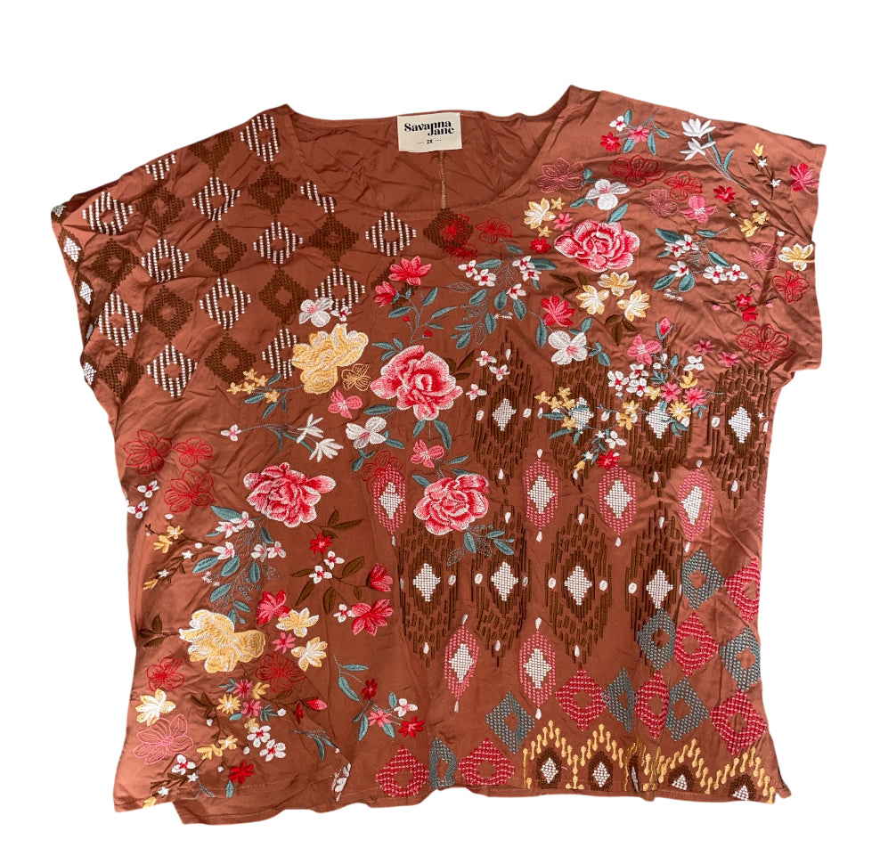 Savanna Jane Embroidered Aztec Print Top (2x)