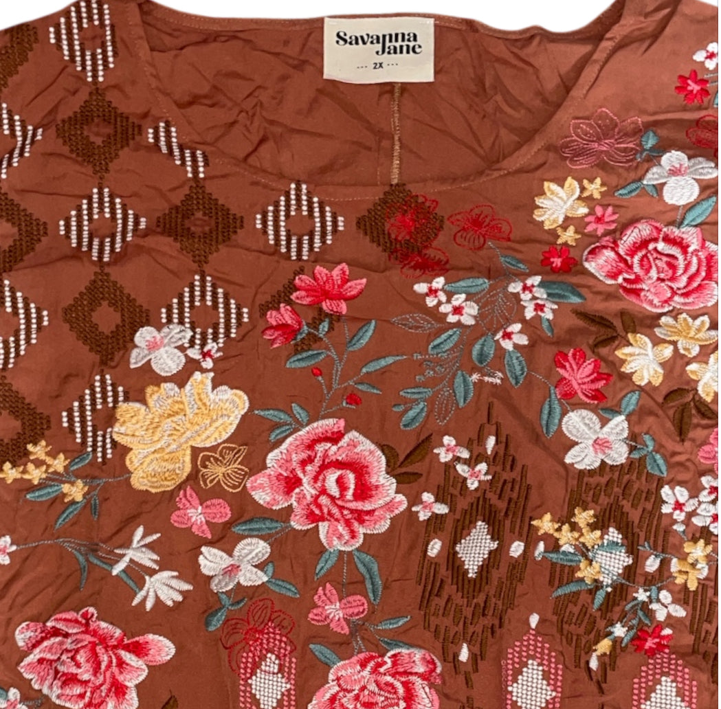 Savanna Jane Embroidered Aztec Print Top (2x)