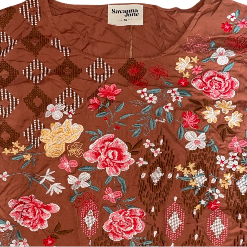 Savanna Jane Embroidered Aztec Print Top (2x)