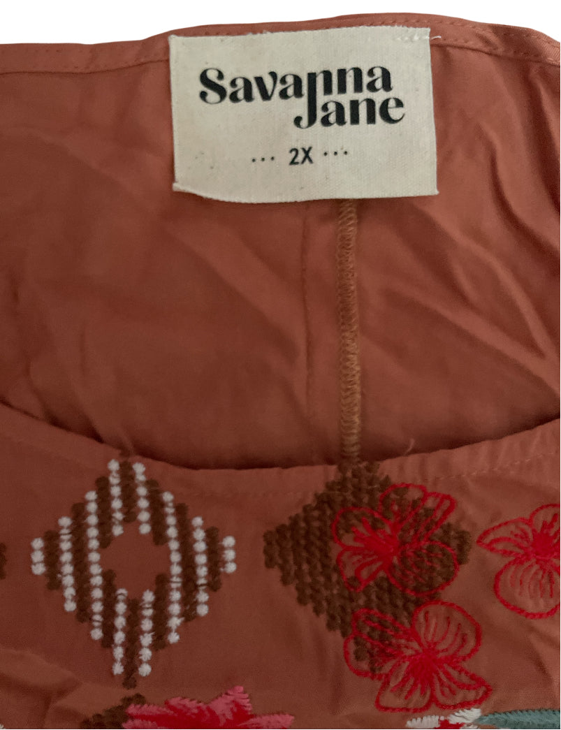 Savanna Jane Embroidered Aztec Print Top (2x)