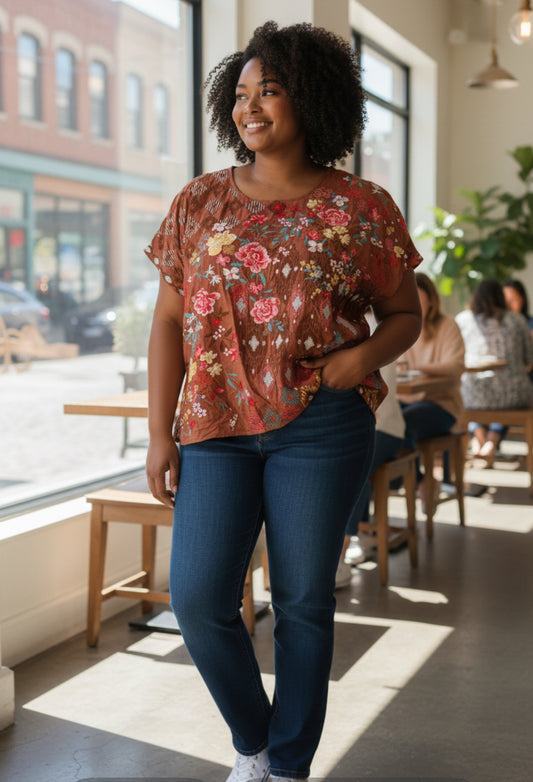 Savanna Jane Embroidered Aztec Print Top (2x)