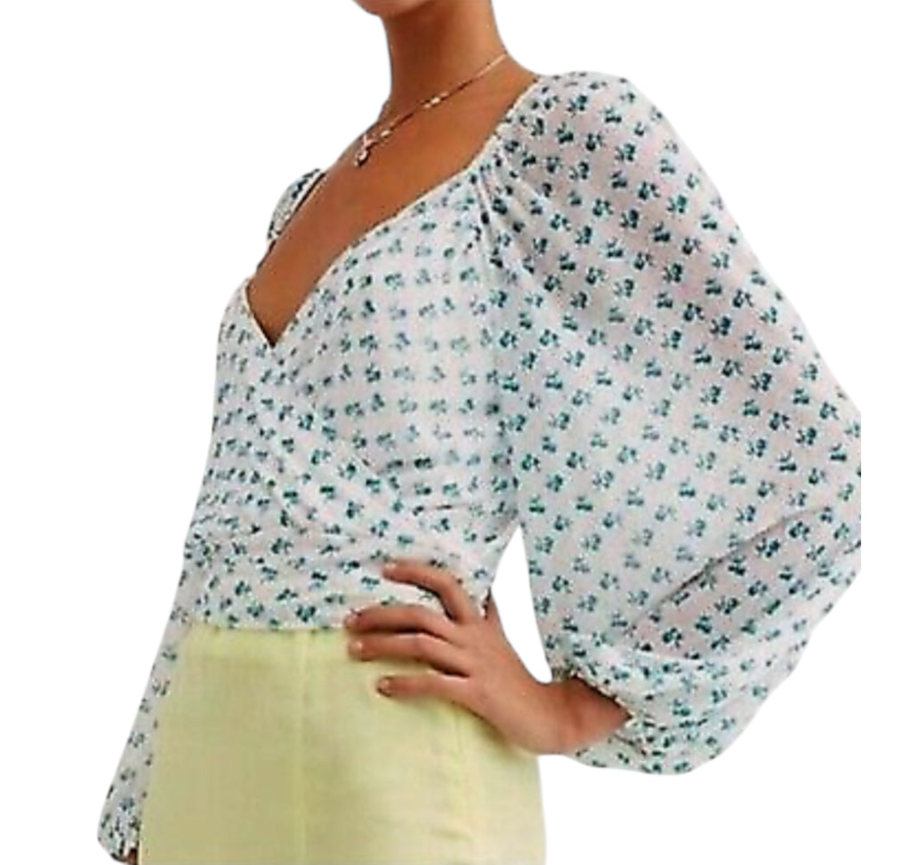 Free People Sweetie Pie Floral Sheer Mesh Wrap Top (Medium)