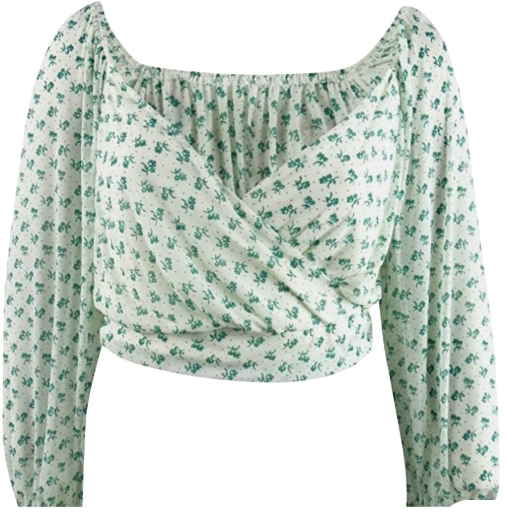 Free People Sweetie Pie Floral Sheer Mesh Wrap Top (Medium)