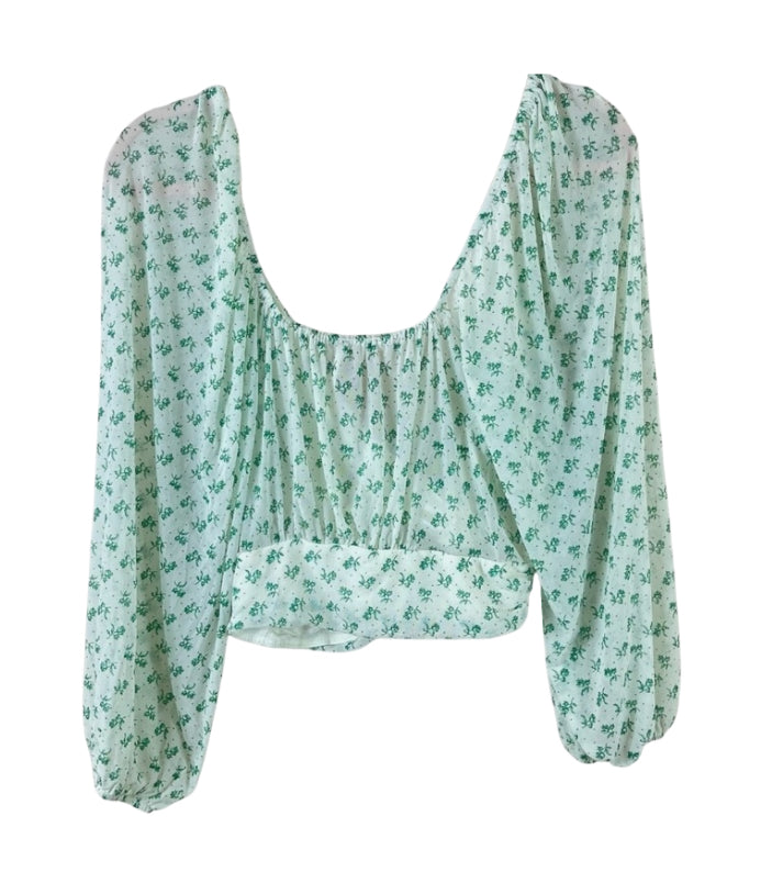 Free People Sweetie Pie Floral Sheer Mesh Wrap Top (Medium)