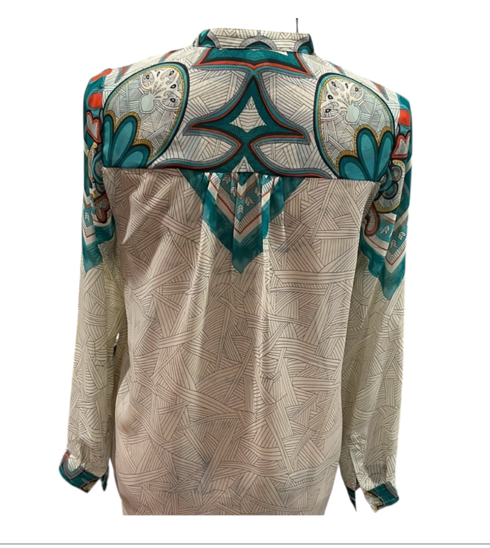 Konrad + Joseph Anthropologie Top Paisley Chiffon V-neck Pullover (Medium)