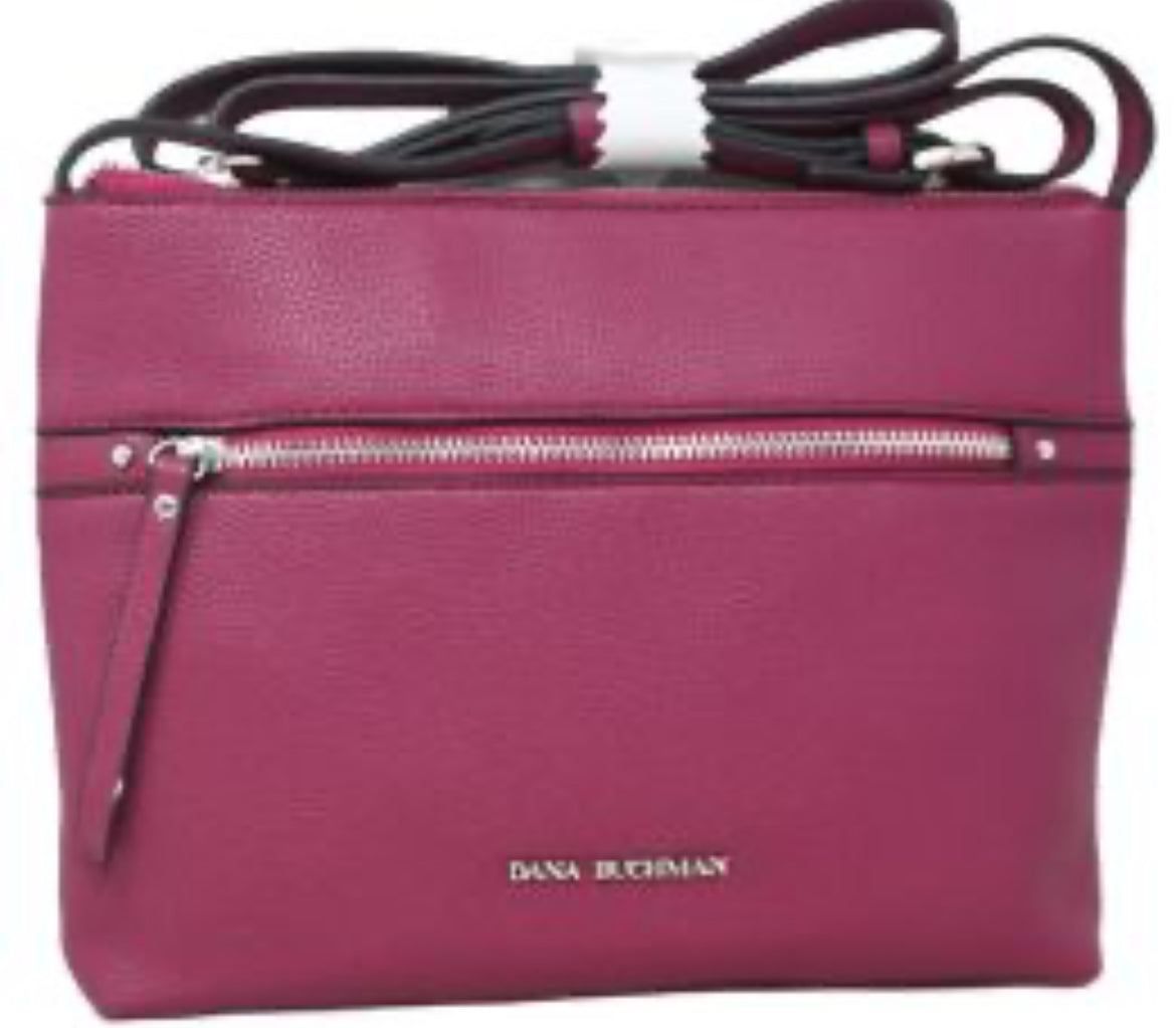 Dana Buchman crossbody bag in deep berry pink shade.