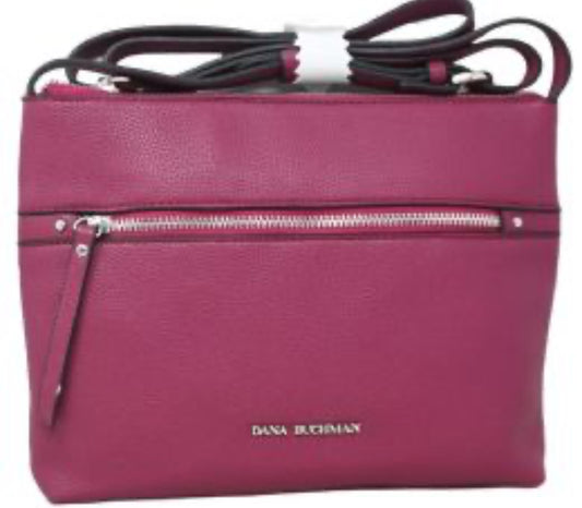 Dana Buchman crossbody bag in deep berry pink shade.