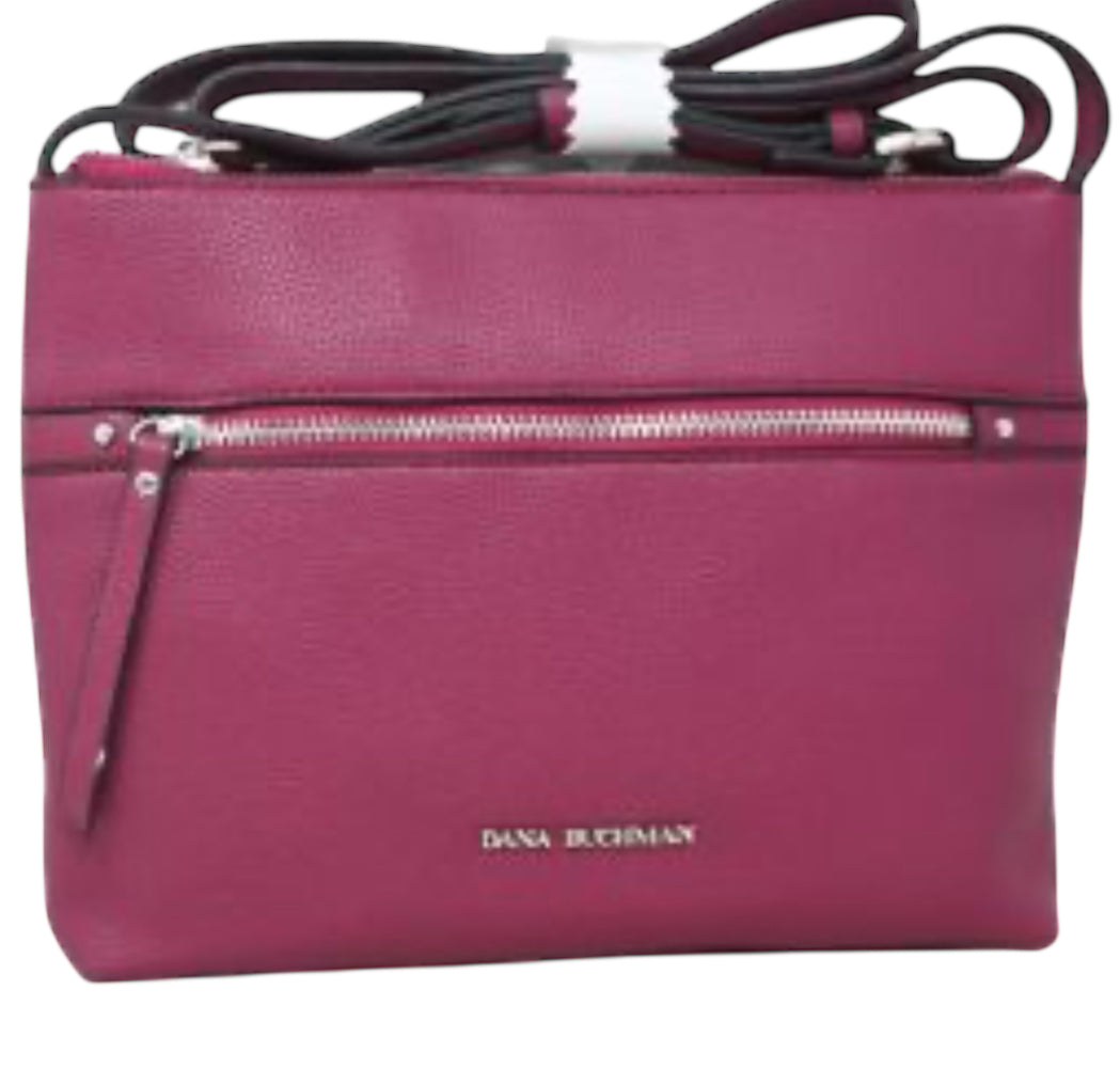 Dana Buchman crossbody bag in deep berry pink shade.