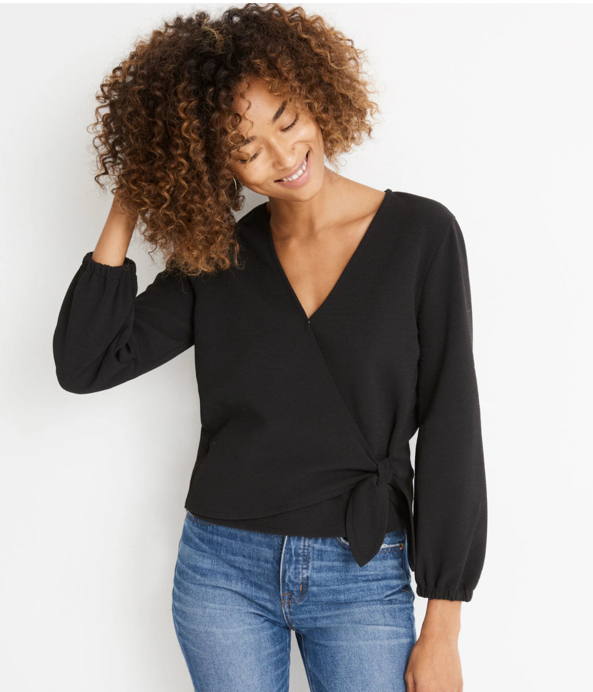 Madewell Silk Wrap Blouse in Black (XX-Small)