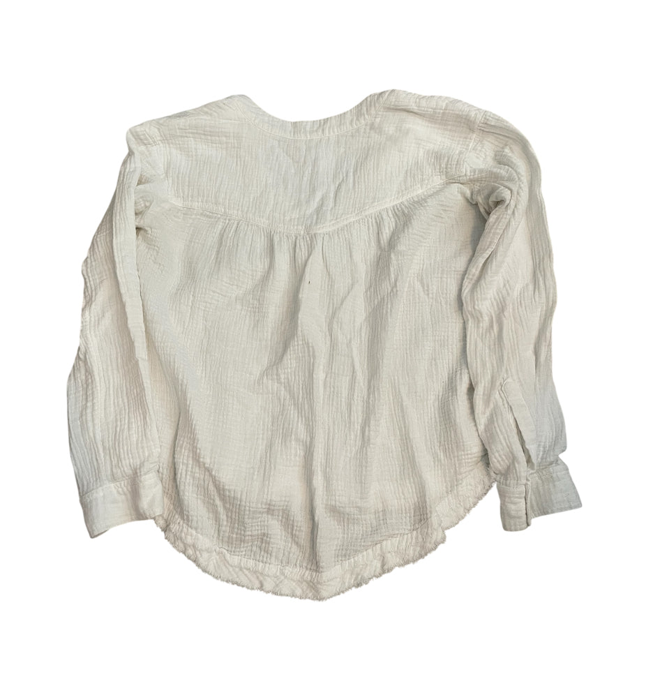 Free People White Long-Sleeve Cotton Gauze Henley Top (Small)